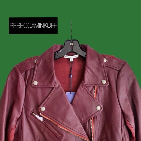 REBECCA MINKOFF NEW MERLOT WES Lambskin Leather Moto Jacket M - Picture 2 of 11